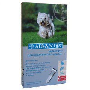 Advantix:> Капли от блох и клещей Адвантикс 100 для собак от 4 до 10кг, 4 пипетки по 1,0мл .В зоомагазине ЗооОстров товары производителя Bayer (Германия). Доставка.