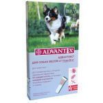 Капли от блох и клещей Адвантикс 250 для собак от 10 до 25кг, 4 пипетки по 2,5мл
