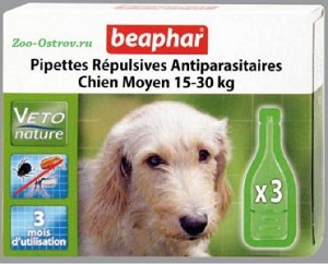 BEAPHAR:> Капли от блох и клещей Beaphar BIO Medium Dogs для собак мелких и средних пород (15-30кг) пород, 3 пипетки .В зоомагазине ЗооОстров товары производителя BEAPHAR (БЕАФАР) Голландия. Доставка.