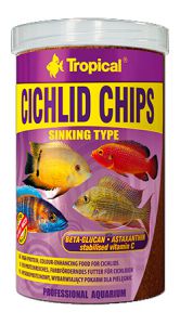 TROPICAL:> Корм для рыб Tropical Cichlid Chips высокопротеиновый красящий корм для цихлид чипсы 130г .В зоомагазине ЗооОстров товары производителя TROPICAL. Доставка.