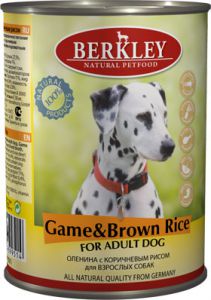 Berkley:> Корм для собак Berkley дичь (оленина) с коричневым рисом консервы 400г .В зоомагазине ЗооОстров товары производителя Berkley (Беркли) Германия. Доставка.